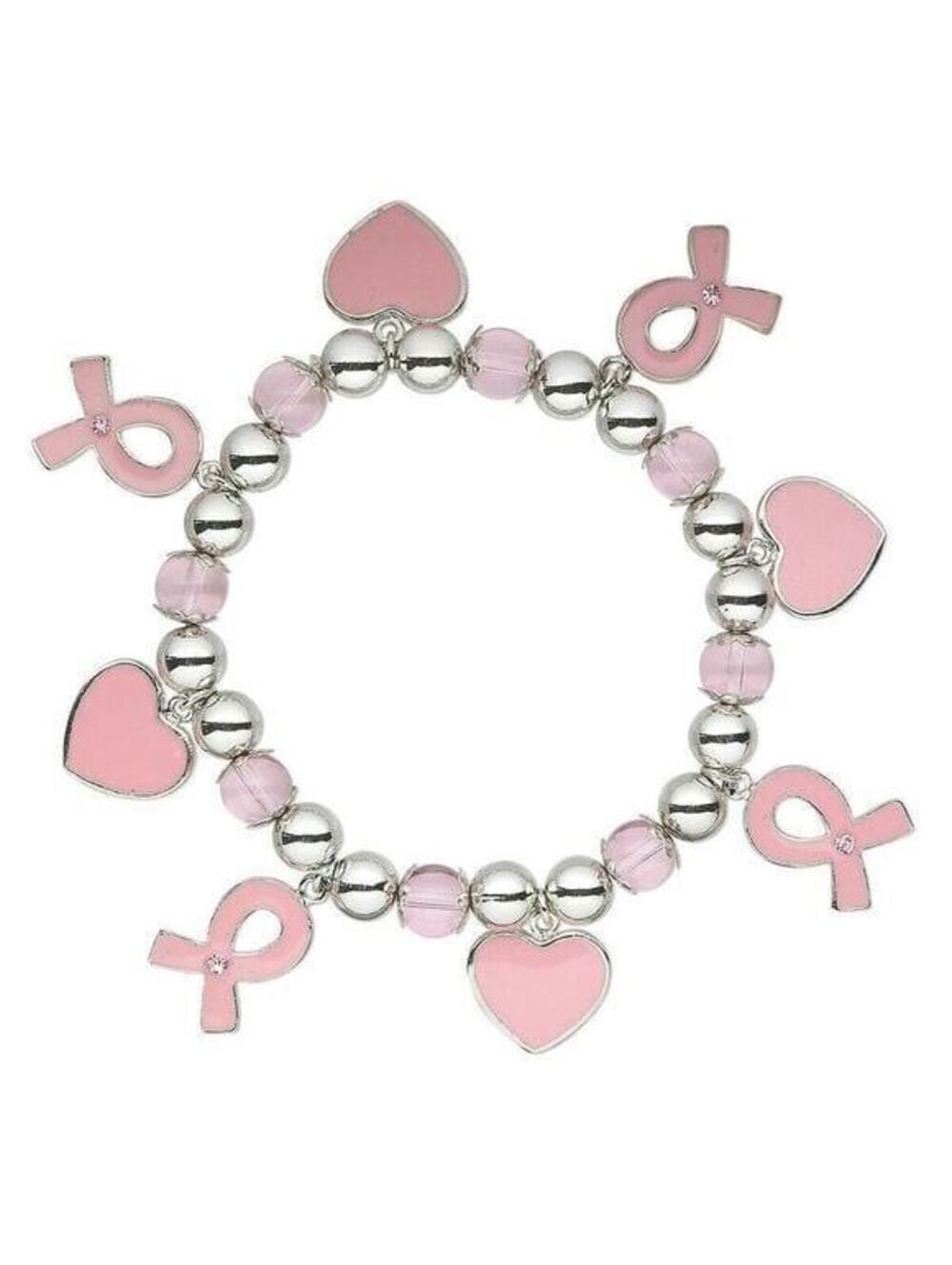Pink Ribbon Breast Cancer Awareness Charm Bracelet